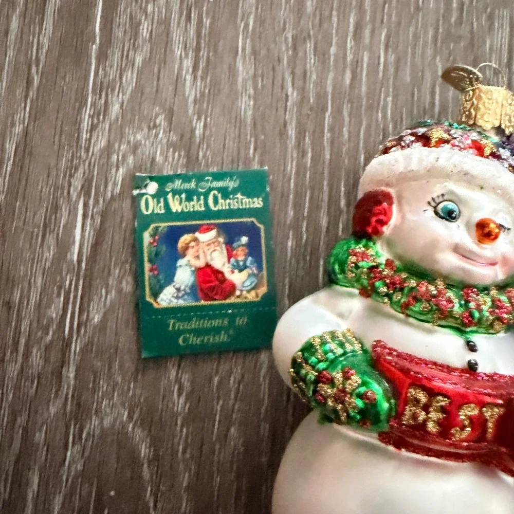 Old World Christmas Best Friends Snowmen Glass Ornament Glitter Holiday Decor
